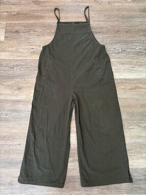 Women's Olive Green Wide-Leg Overalls Jumpsuit